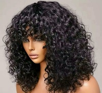 Perruque en cheveux vierges ondulés, fabriquée à la machine, avec frange, dentelle transparente, sans colle, sans dommages, couleur personnalisée pour femmes noires