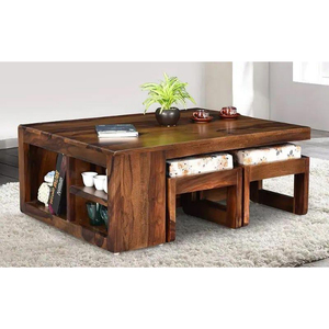 Modern <b>Walnut</b> <b>Coffee</b> <b>Table</b> With Storage Rustic Design Living Room Furniture Solid Wood Top And Frame - Product Image 1