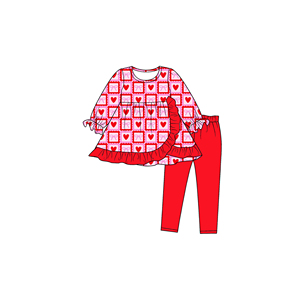 Vestido Romper a Cuadros con Corazones Personalizado para Niñas, Día de San Valentín, Venta al por Mayor, para Hermanas, de Algodón Orgánico y Spandex, Manga Larga - Product Image 5