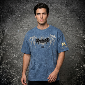 T-shirt à col rond pour homme, bleu tie-dye, avec logo métallique imprimé sur le devant, vêtement décontracté d'été, coton tricoté, impression par transfert thermique - Product Image 1