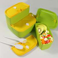 Boîte à lunch carrée double couche grande capacité pour enfants, ensemble bento en plastique sans BPA avec couverts pour le stockage des aliments à l'école