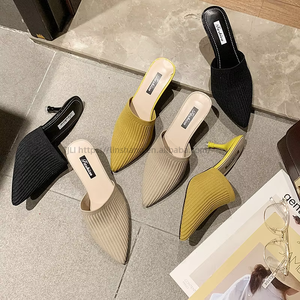 Factory Wholesale New Women Wear Fashion Woven Half Slippers Pointed Bag Head Thin <b>Heel</b> Sandals - Product Image 3
