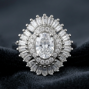 Bague de cocktail ovale classique LY SCR171, sertie pavé, en laiton plaqué rhodium, unisexe, pour mariage et usage quotidien, bijou glamour - Product Image 1