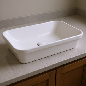 Lavabo Ovalado de Cerámica con Borde Autoadhesivo, Instalación Sobre Encimera, Acabado Pulido, Diseño Contemporáneo - Product Image 2