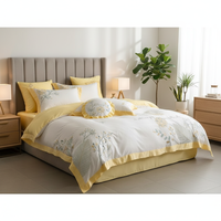 Parure de lit 100S Lenzing Lyocell jaune en soie glacée brodée pour un sommeil nu, drap-housse inclus
