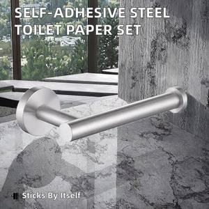 Wholesale Modern Wall-Mounted Bathroom <b>Set</b> with Self-Adhesive Stainless Steel Toilet Paper Holder and Roll Paper Rack - Product Image 2