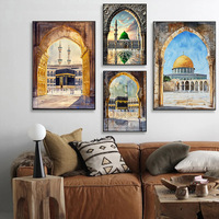 Décoration murale islamique musulmane en bois, art de la mosquée Al-Aqsa, affiche du Ramadan, peinture imprimée, calligraphie, décoration suspendue à la lune