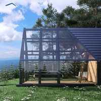 Nouvelle conception de véranda hivernale 4 saisons avec panneaux en verre trempé, toit préfabriqué et triangulaire pour terrasse, cour.