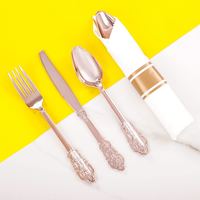 Ensemble de couverts jetables en plastique argenté et doré gaufré, couteau, fourchette, cuillère, serviette, pour fêtes, mariages, restaurants