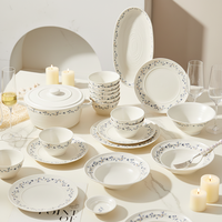 Ensemble de bols et d'assiettes en céramique à motif de plantes bleues, durable, réutilisable, durable, compatible avec le micro-ondes, design minimaliste moderne