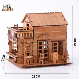 צעצוע חינוכי וינטג' עץ 3D ערכת מלאכת יד עשה זאת בעצמך חיתוך לייזר פאזל אמנות בניין סיני מצחיק דגם בניין עץ