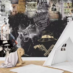 Retro Gangster Wanted Mural Crime Collage Decoración de pared Película Papel tapiz - Product Image 2