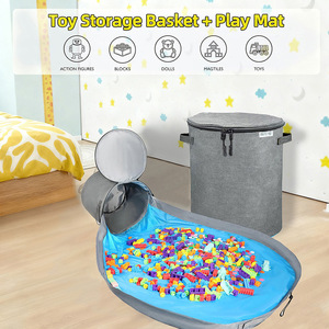 Organizzatore Pieghevole in Poliestere per Tappetini da Gioco con Borsa e Cesto per Stanza dei Bambini e Asilo Nido Grigio - Product Image 3