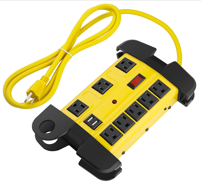 Heavy Duty Surge Protector Power Strip with USB. Yellow, 6ft, 14awg Power Socket with Swtich 2100 J