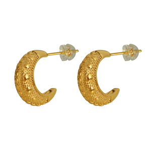 Pendientes con forma de C en forma de media luna, chapados en oro de 18 quilates, joyería de moda de acero y titanio para mujer, diseño elegante de luna EH29 - Product Image 5