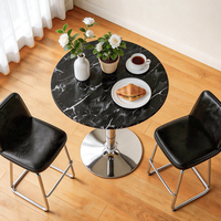 Table de bistrot/bar pivotante en marbre noir robuste de qualité commerciale, hauteur réglable de 70 à 91 cm, pour club, hôtel, banquet