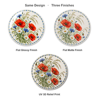 Sous-verre en céramique rond 10,8 cm, motif bouquet de coquelicots, bordure bleue en vigne, impression UV émaillée, base en liège, pour table basse, décoration intérieure, cadeau