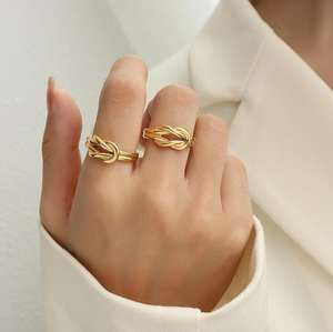 Paslanmaz çelik 18K altın kaplama kişiselleştirilmiş söz yüzüğü dostluk aşk iç içe düğüm yüzük açık çift düğüm yüzük - Product Image 3