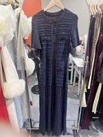 OUDINA Robes décontractées tricotées à col rond et manches bouffantes ajourées, ornées de strass, style Ramadan, vente en gros à prix réduit