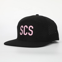 Chapeau noir à 7 panneaux avec Logo en PVC, Gorras en Polyester de haute qualité, casquette de Snapback Hip Hop à bord plat découpé au Laser, vente en gros