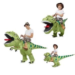 Kostum tiup pesta karnaval Halloween tiupan t-rex dinosaurus hijau anak dewasa