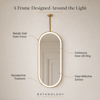 Miroir mural ovale de haute qualité pour hôtel, avec cadre en acier inoxydable, interrupteur tactile LED, résistant à l'eau, design moderne