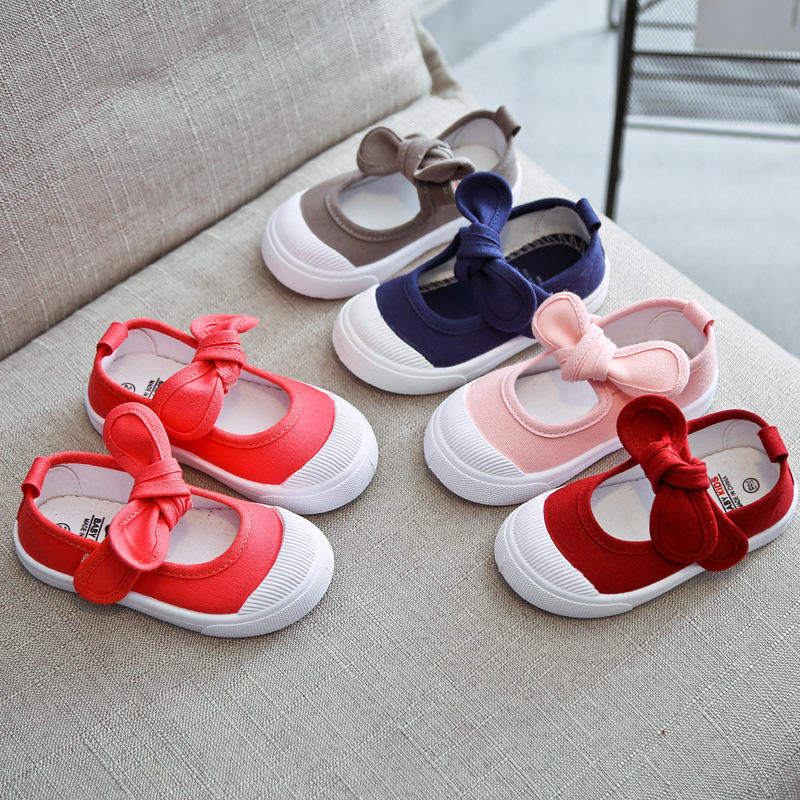 Wholesale Candy Colors Knot Bow Girl Shoes Kids Children Girls Canvas Shoe