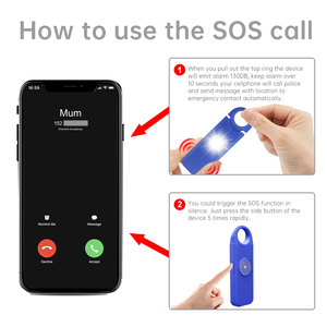 Alarma de Seguridad de Emergencia SOS de 130dB |   Conexión Inalámbrica Sin Necesidad de Aplicación |   Localizador GPS con Alerta de <span class=keywords><strong>SMS</strong></span>/Llamada y LED para Personas Mayores y Mujeres - Product Image 2