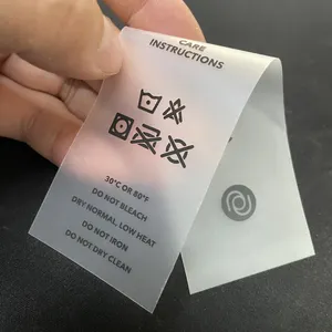 Özel baskılı marka adı Logo çevre dostu yıkama bakım yumuşak silikon PVC temizle TPU giysi etiketleri için