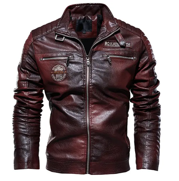 OEM Custom Service Euro Size Fashion Style Fleece Lined PU Men Leather Jacket Biker Jacket
