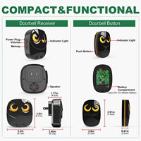 Sonnette de porte sans fil mignonne en forme de hibou, vente en gros d'usine, longue portée, auto-alimentée, bouton-poussoir électrique
