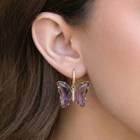 ZUOLA Boucles d'oreilles plaquées or 18 carats avec zircon 5A, style Huggie papillon, pendantes en cristal pour femme, élégantes