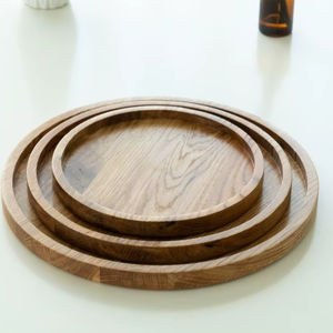 Bandeja Redonda de Madera de Acacia Ecológica con Asas, Estilo Europeo, Pintada a Mano, para Bebidas y Comida en Mesas de Bar/Comedor - Product Image 1