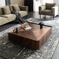 Table basse en bois massif de style moderne, table d'appoint carrée minimaliste avec rangement, noyer noir d'Amérique du Nord, meubles de maison