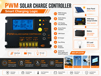 Contrôleur de charge solaire PWM mini 2026 10A 20A 12V/24V, contrôleur d'éclairage automatique pour camping-car portable, camping et alimentation extérieure