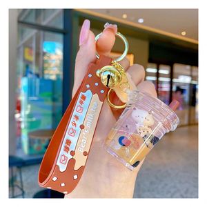 Llavero Líquido Acrílico de Oso de Dibujos Animados Creativo, Bonito Colgante para Bolso, Llavero Líquido de Oso con Taza de Té con Leche - Product Image 1