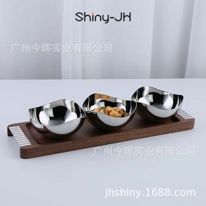 Shiny-Jh Stainless Steel Fruit Dish Set <b>Walnut</b> Wood Tray Creative Snack Bowl For Home Coffee <b>Table</b> - Product Image 1