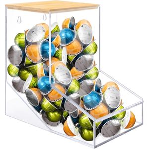 Boîte de rangement de dosettes de café acrylique avec couvercle en bambou Boîte de distributeur de bonbons en vrac Boules de séchage Perles Organisateur de savon en poudre - Product Image 1
