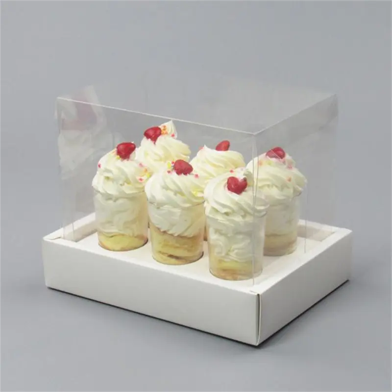 Best Selling Transparent Bio-Degradable Plastic Cupcake Box Mini Square Circular Dessert Cookie Bread Paperboard Designs