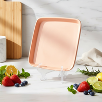 Service de table carré en céramique de luxe moderne |   Assiettes, tasses et bols de couleur rose |   Compatible micro-ondes et lave-vaisselle