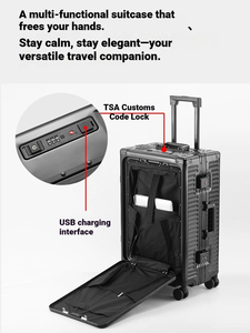 Valise cabine en aluminium de qualité supérieure, entièrement en alliage d'aluminium, coque rigide, valise tout en aluminium avec ports de charge, valise cabine en aluminium de 20 pouces - Product Image 2