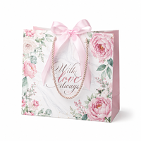 Sac de shopping écologique en papier recyclé avec logo personnalisé, motif floral, pour fleurs, cosmétiques, anniversaire, Saint-Valentin
