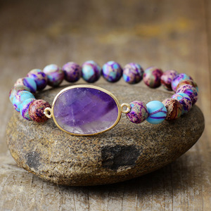 Bracelet élastique en améthyste naturelle, perles ovales de 8 mm, fait main, cadeau pour couples, origine Yiwu - Product Image 1