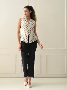 Chaleco de verano de Rosebloom Top sin mangas con botones estampado Handblock de moda en Algodón 100% con diseño limpio sin cuello - Product Image 5