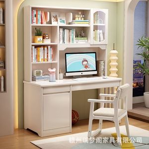 Solid Wood <b>Desk</b> With Bookshelf 100x60x186cm Nordic Style <b>Study</b> <b>Desk</b> For Students Home Office Furniture - Product Image 1