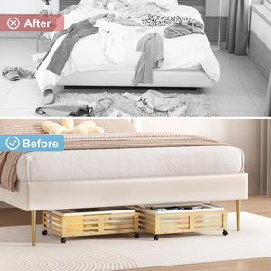 Bambu Underbed depolama organizatör çekmece toz torbaları ile ahşap haddeleme ayakkabı kutusu için çok fonksiyonlu tasarım paketlenmiş - Product Image 3