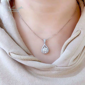 银色925原装5克拉明亮切割钻石测试过去D色碳硅石水滴吊坠项链2色白色绿色 - Product Image 3