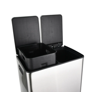 Cubos de <span class=keywords><strong>basura</strong></span> de <span class=keywords><strong>reciclaje</strong></span> de acero inoxidable, pedales de pie, cubos de almacenamiento de doble compartimento para cocina, oficina, Hotel, Hospital, uso de <span class=keywords><strong>reciclaje</strong></span> - Product Image 3