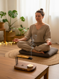 Articles de décoration intérieure : Brûleur d'encens en bois, support en laiton pour bâtonnets d'encens et sauge, porte-encens parfumé - Product Image 1