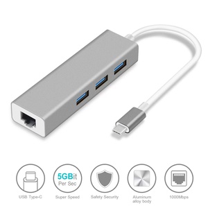 Tipo C a USB 3,0 2,0 Hub 3 puertos con RJ45 100Mbps 1000Mbps Gigabit Ethernet LAN adaptador de tarjeta de red - Product Image 4
